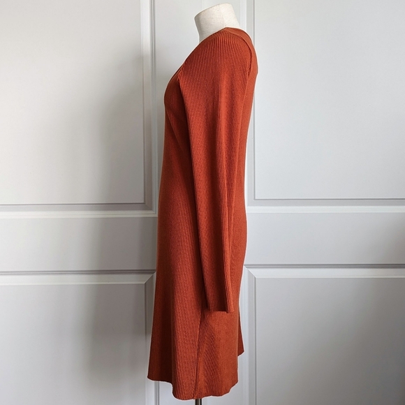 Vince Mini Dress Long Sleeve Rib Knit Square Neckline Fitted Rust Amber XL NWT - Picture 9 of 13